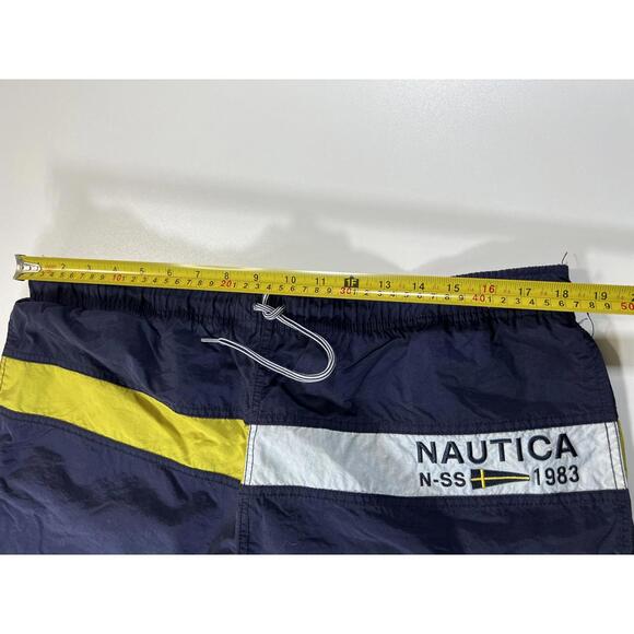 Nautica Men's Navy Swim Shorts with Yellow and White Accents - Picture 8 of 9